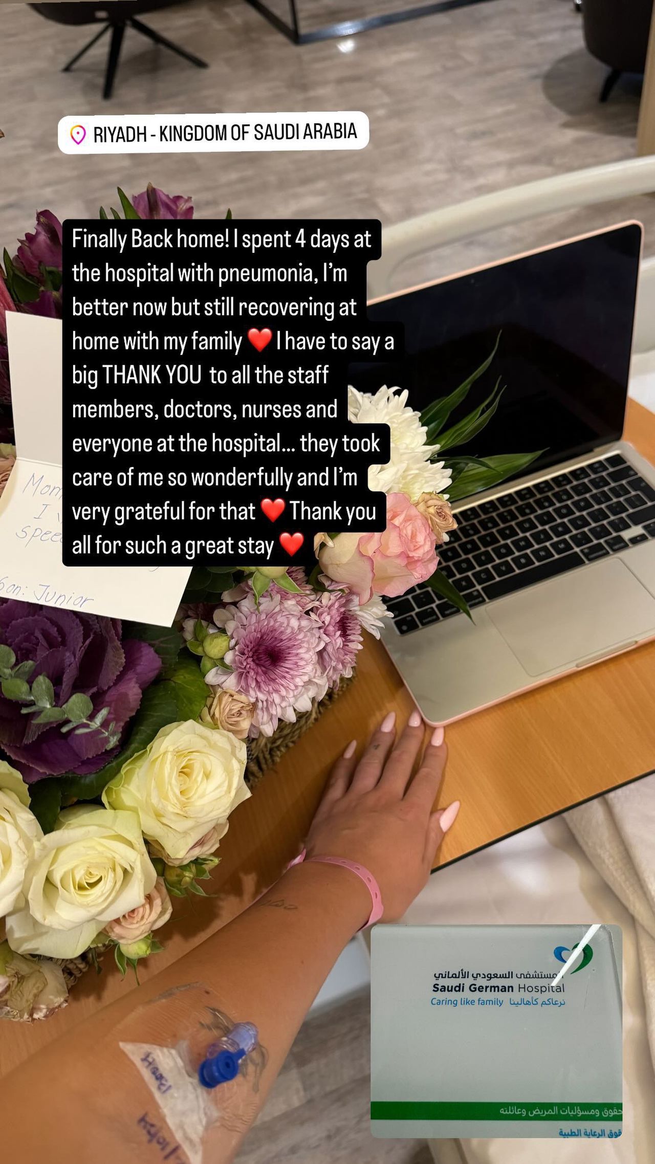 Georgina showed a photo from the hospital.