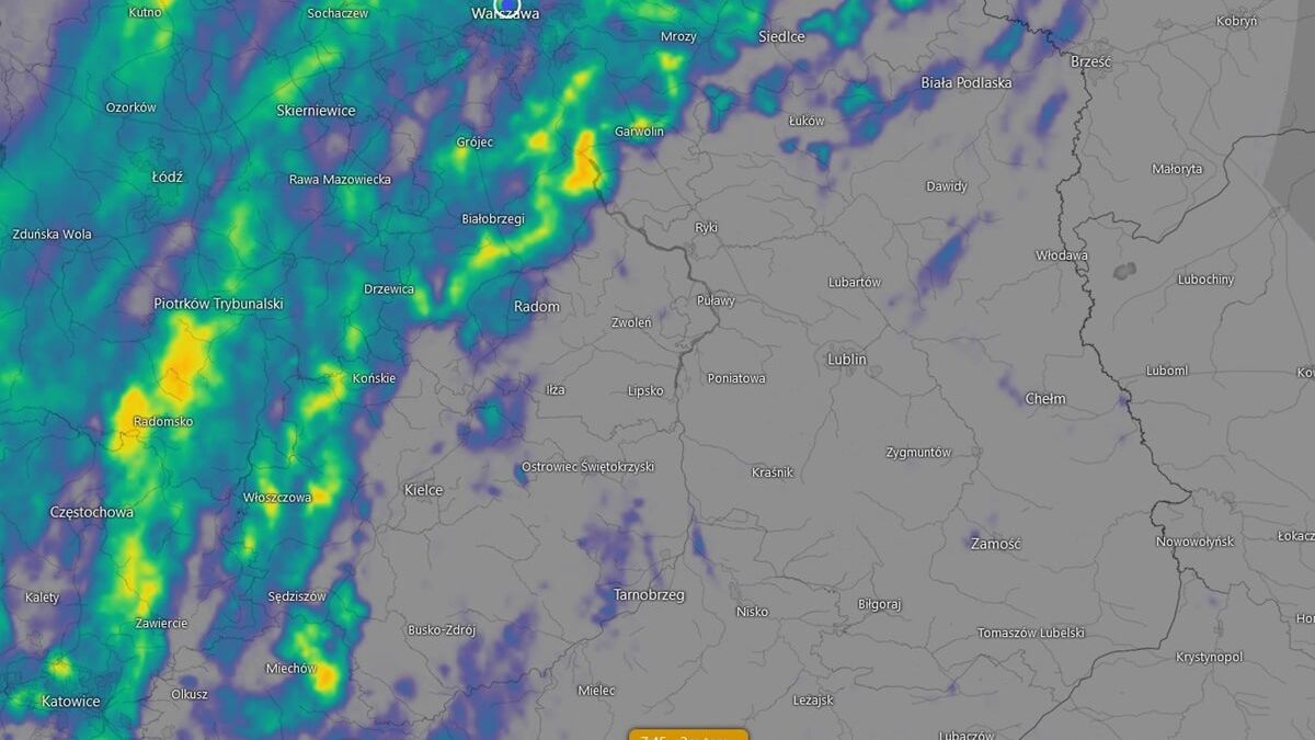 Front atmosferyczny nad Polską z opadami deszczu w sobotę, 17 lutego 2024