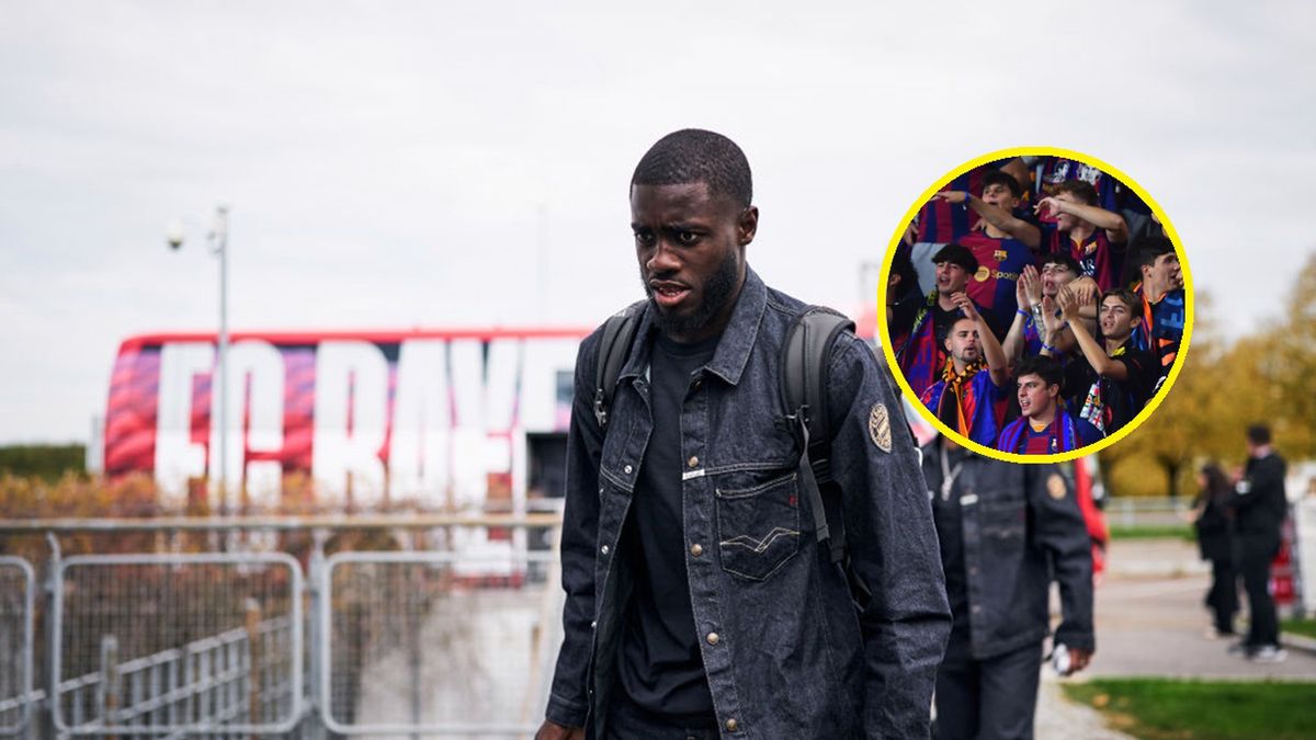 Getty Images / S. Mellar/FC Bayern i Chris Ricco - UEFA / Na głównym: Dayot Upamecano, w kółku: kibice FC Barcelony