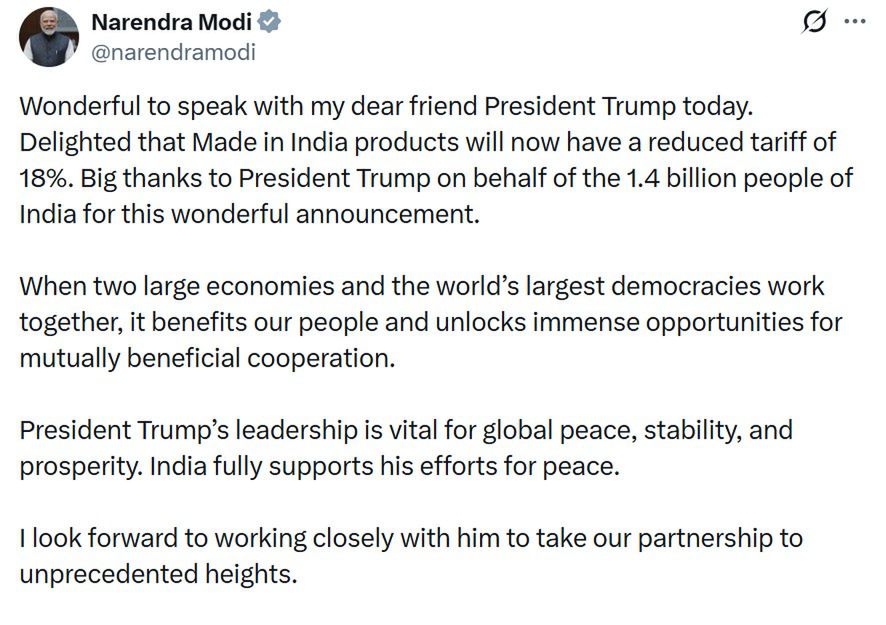 Premier Indii dziękuje Donaldowi Trumpowi