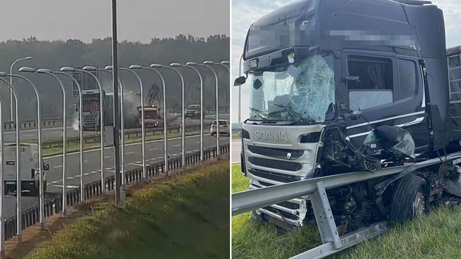 Ciężarówka wjechała w pojazd służb porządkowych na obwodnicy Lublina