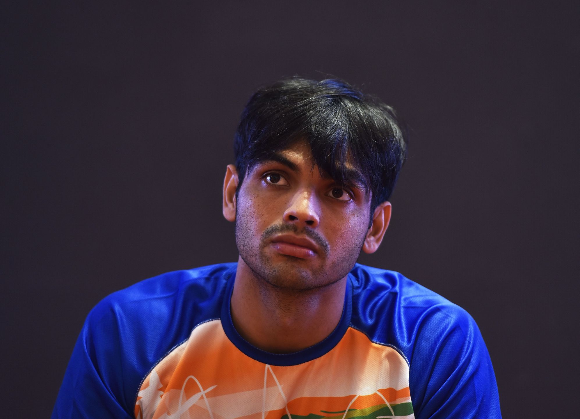 NEW DELHI, INDIA - AUGUST 10: Tokyo 2020 Olympics gold medalist and javelin thrower Neeraj Chopra during the press conference at Hotel Taj Palace on August 10, 2021 in New Delhi, India. (Photo by Sanjeev Verma/Hindustan Times via Getty Images)