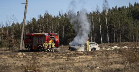 Piła: Zapalił się w trakcie jazdy. Groźny pożar auta przy lesie