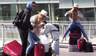 Karolina Gilon obładowana bagażami wylatuje na Coachellę