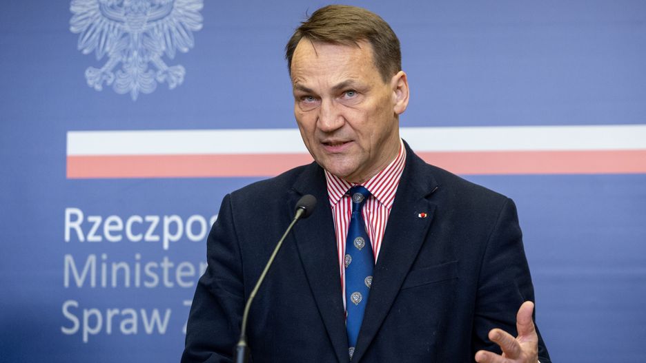Radoslaw Sikorski, the Minister of Foreign Affairs of Poland, is speaking at a press conference in Warsaw, Poland, on January 15, 2024. (Photo by Foto Olimpik/NurPhoto via Getty Images)
