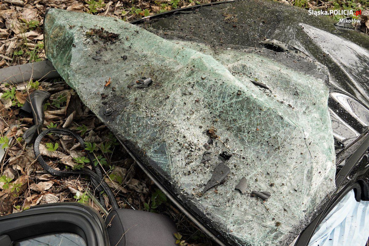 Śmiertelny wypadek w Mikołowie. Nie żyje kierowca BMW, który rozbił auto o drzewo. fot. KPP Mikołów