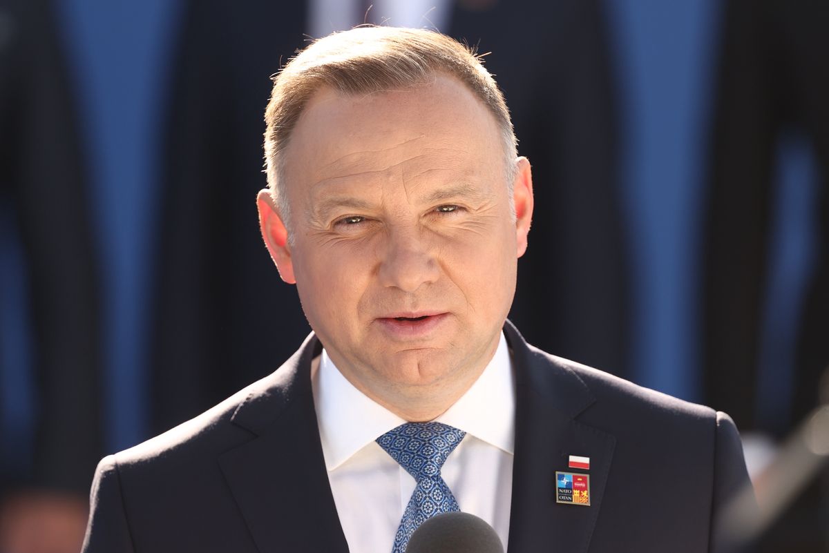 MADRID, SPAIN - JUNE 30: The President of Poland, Andrzej Duda, responds to the media upon his arrival at the second and final day of the NATO 2022 Summit at the IFEMA Trade Fair Center MADRID, June 29, 2022, in Madrid, Spain. The NATO 2022 Summit officially began yesterday, June 29, and ends today. The celebration coincides with the 40th anniversary of Spain's accession to the North Atlantic Treaty Organization. The Russian invasion of Ukraine, the tensions between Moscow and the Alliance and the accession of Finland and Sweden mark the agenda of an event in which delegations from 40 countries participate and that turns Madrid into the epicenter of world politics during its celebration. (Photo By EUROPA PRESS/E. Parra. POOL via Getty Images)