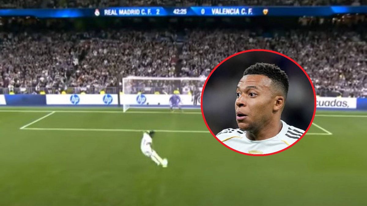 Twitter / Canal+ Sport/Oscar J. Barroso/Europa Press via Getty Images / Na dużym zdjęciu zmarnowany rzut karny Viniciusa, na małym Kylian Mbappe