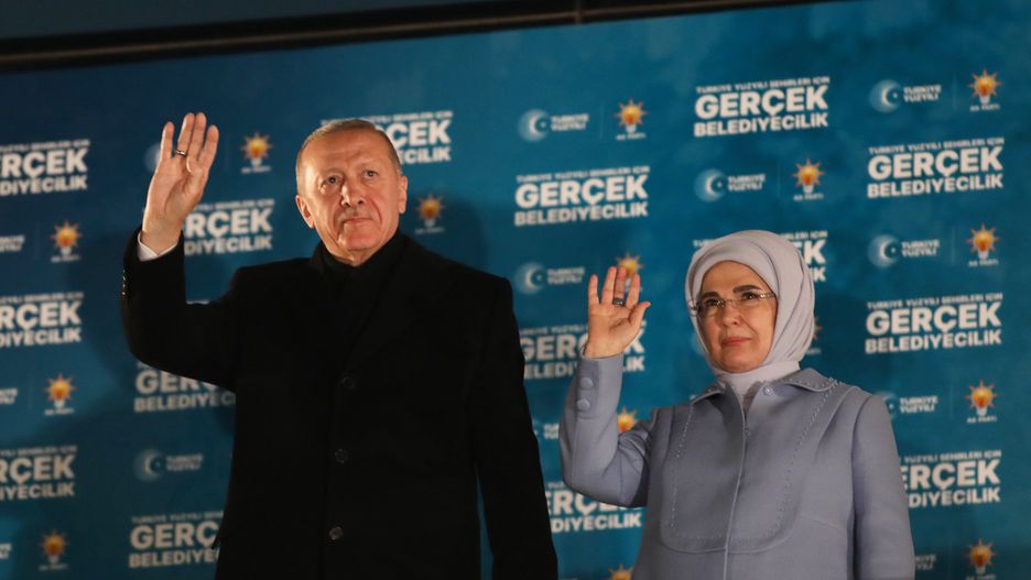 ANKARA, TURKEY - APRIL 1:  (TURKEY OUT) President Recep Tayyip Erdoğan speaks at AK Party headquarters on local government elections March 31, 2024 in Ankara, Turkey. In a setback to Erdogan, the Republican People's Party (CHP), Turkey's main opposition party, retained control of the country's urban areas and won 36 of 81 provinces, according to published reports. Results also show the opposition making inroads into Erdogan party stongholds in its greatest electoral victory over the president since he came to power two decades ago.  (Photo by Yavuz Ozden/ dia images via Getty Images)