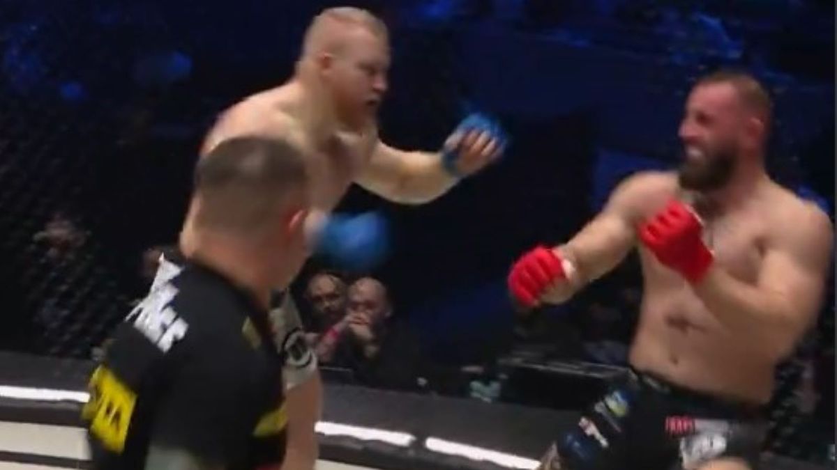 Twitter / x.com/CANALPLUS_SPORT / Na zdjęciu: Miha Frlic znokautował Kamila Gawryjołka na gali XTB KSW 102 