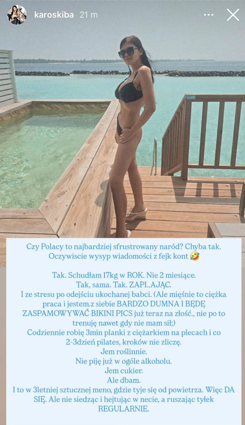 Karolina Skiba ogłasza, że schudła 17 kg w rok i gani hejterów