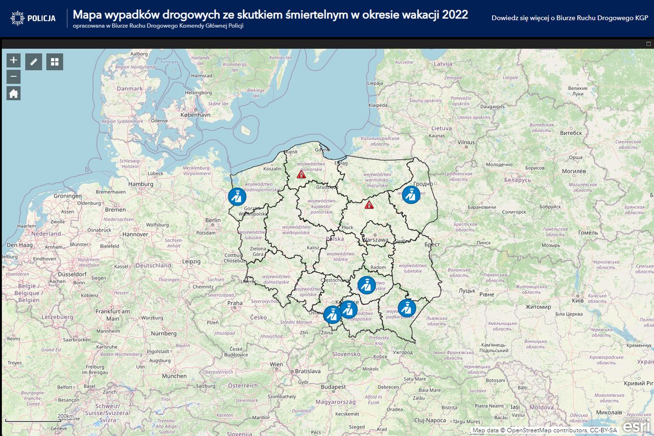 Mapa wypadków drogowych 2022