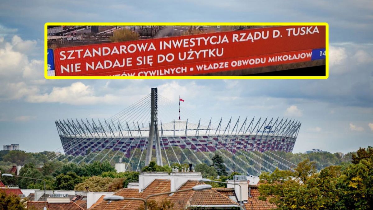 Getty Images / Rico Brouwer/Soccrates/Getty Images oraz Twitter Maciej Knapik / Na zdjęciu: Stadion Narodowy i pasek TVP