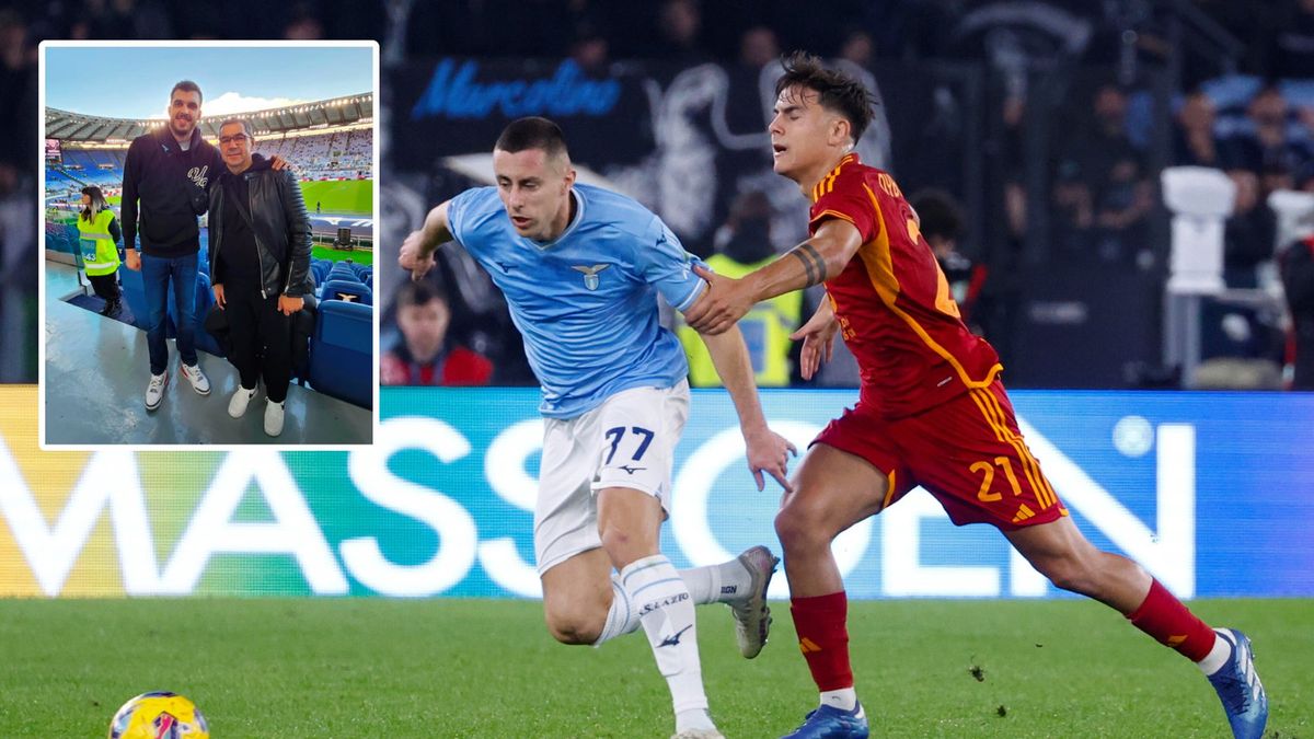 Zdjęcie okładkowe artykułu: Materiały prasowe / Na głównym zdjęciu: mecz Lazio - Roma (EPA/FABIO FRUSTACI), w ramce: Norbert Huber z ojcem (Instagram/Polsat Sport)