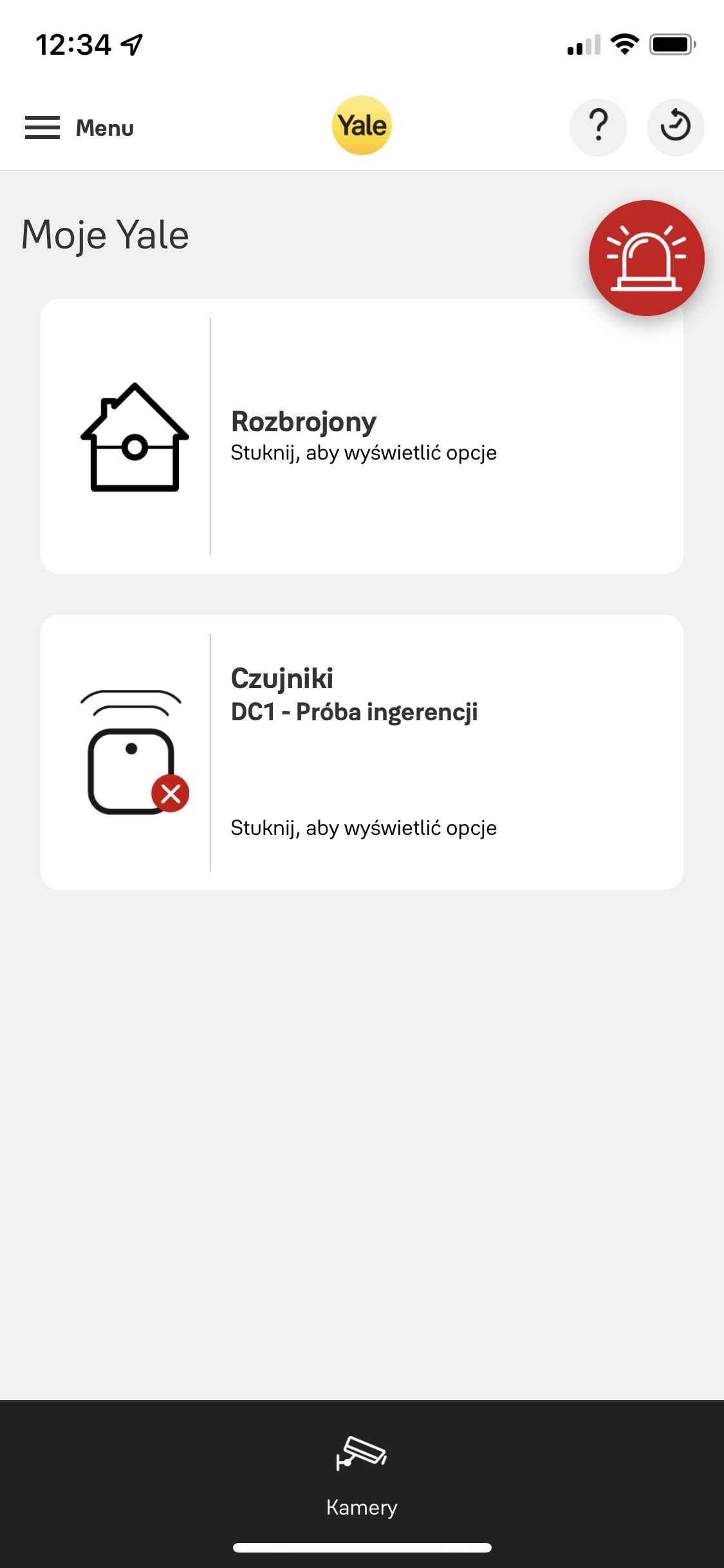 Ekran główny aplikacji Yale Home