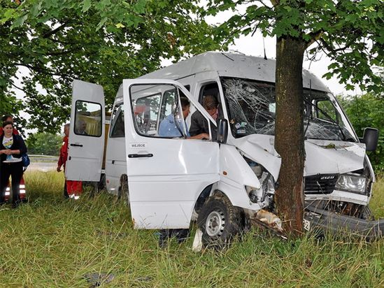 Polski bus wypadł z drogi i uderzył w drzewo