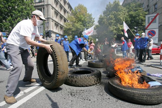 Protest polskich stoczniowców w Brukseli