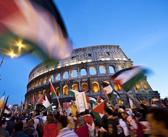 Propalestyńska i proizraelska manifestacja w Rzymie