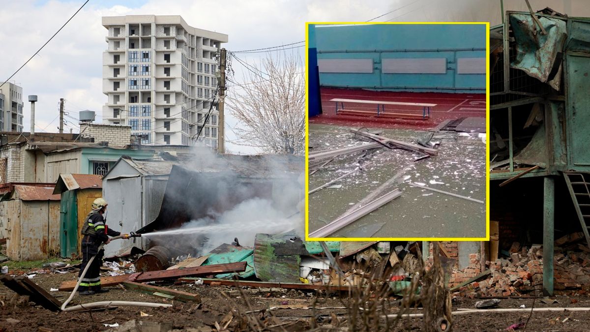 zniszczenia po ataku rakietowym w Charkowie