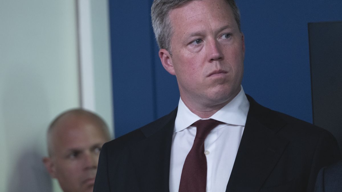 Army Secretary Dan Driscoll, listens to President Donald Trump speak to reporters, in the James Brady Press Briefing Room at the White House, Monday, Aug. 11, 2025, in Washington, D.C..Photo by Cheriss May.
