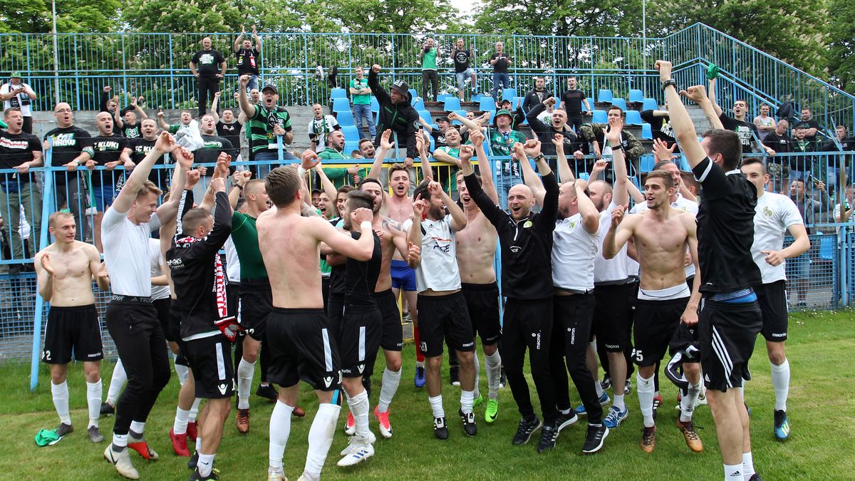 Newspix / Krzysztof Cichomski / Na zdjęciu: piłkarze GKS-u Bełchatów świętują awans do Fortuna I ligi