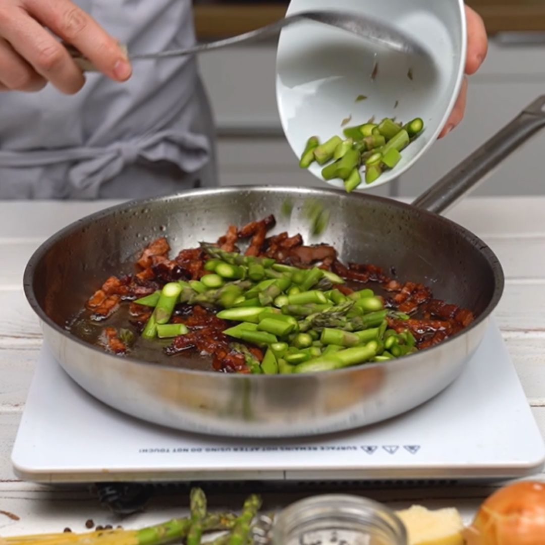 I throw the ingredients onto a heated pan.