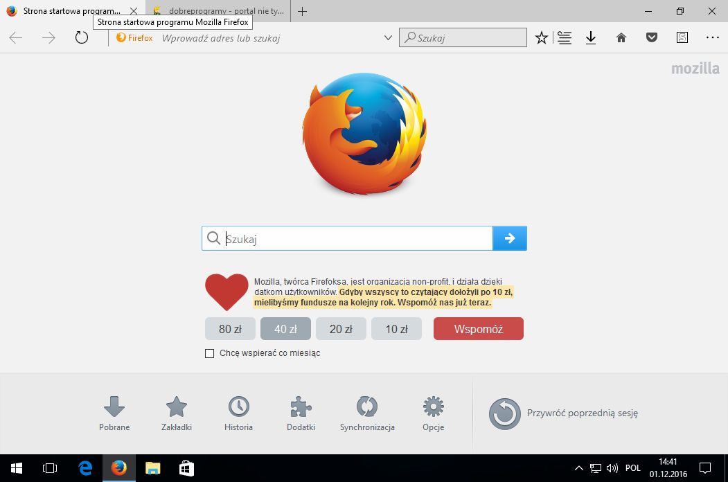 Domyślna skórka jasna Firefox Edge