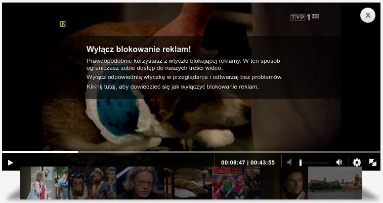 Komunikat o blokowaniu reklam, wyświetlany po wykryciu niepożądanego rozszerzenia