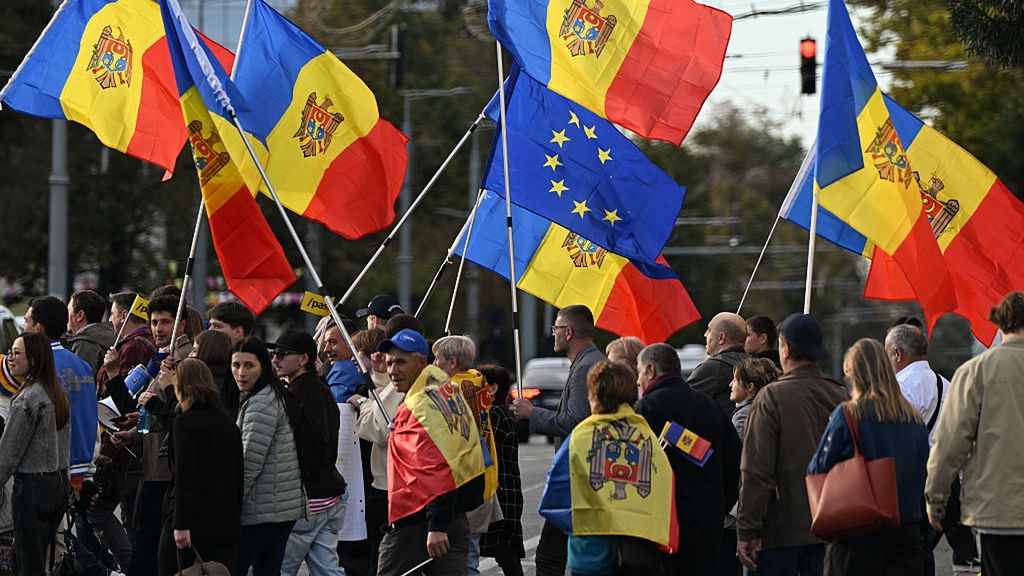2025 Parliamentary Election In Moldova
CHISINAU, MOLDOVA  SEPTEMBER 26, 2025  
Hundreds of members and supporters of the ruling Party of Action and Solidarity (PAS) join Prime Minister Dorin Recean during a pro-EU rally on the final day of the electoral campaign in Chisinau, Moldova, on September 26, 2025.
 On Sunday, September 28, Moldovans will vote to elect 101 members of parliament for a four-year term. (Photo by STR/NurPhoto via Getty Images)
NurPhoto
disinformation, action and solidarity - political party, constituency, platform, rally, civic, citizens, influence, parliament, political, elections, policy, dorin recean, banners, majority, legislative, supporters, campaign trail, agenda, patriotic, pas - political party, september 28, activism, governance, parliamentarians, campaign, eu supporter, ballot
