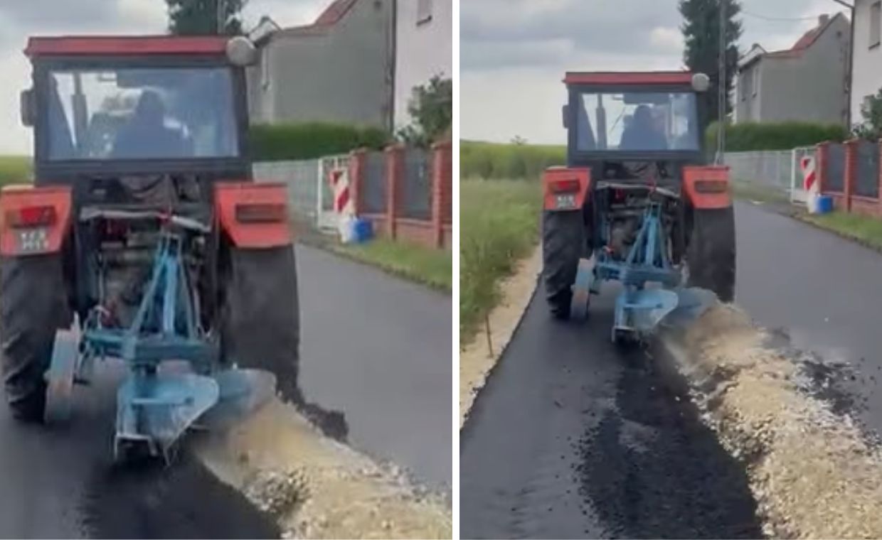 Rolnik z Ostropy zniszczył nowy asfalt na ul. Rybackiej w Gliwicach