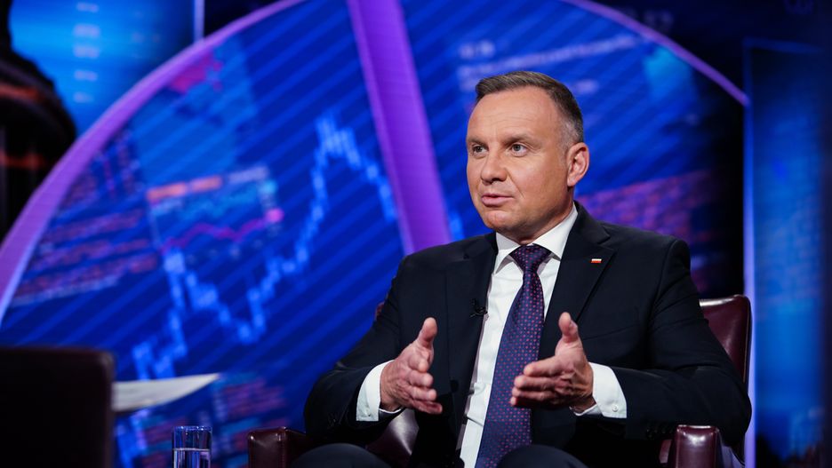 Andrzej Duda, Poland's president, during a Bloomberg Television interview in New York, US, on Tuesday, Sept. 19, 2023. Duda discussed the war in Ukraine and the importance of an alliance with the US. Photographer: Christopher Goodney/Bloomberg via Getty Images