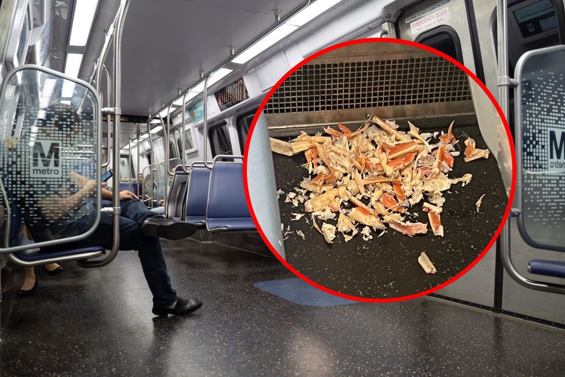 Na podłodze wagonu metra leżała sterta połamanych odnóży kraba