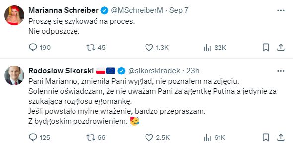 Interakcja Marianny Schreiber i Radosława Sikorskiego