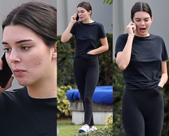 Przejęta Kendall Jenner z ręką w getrach