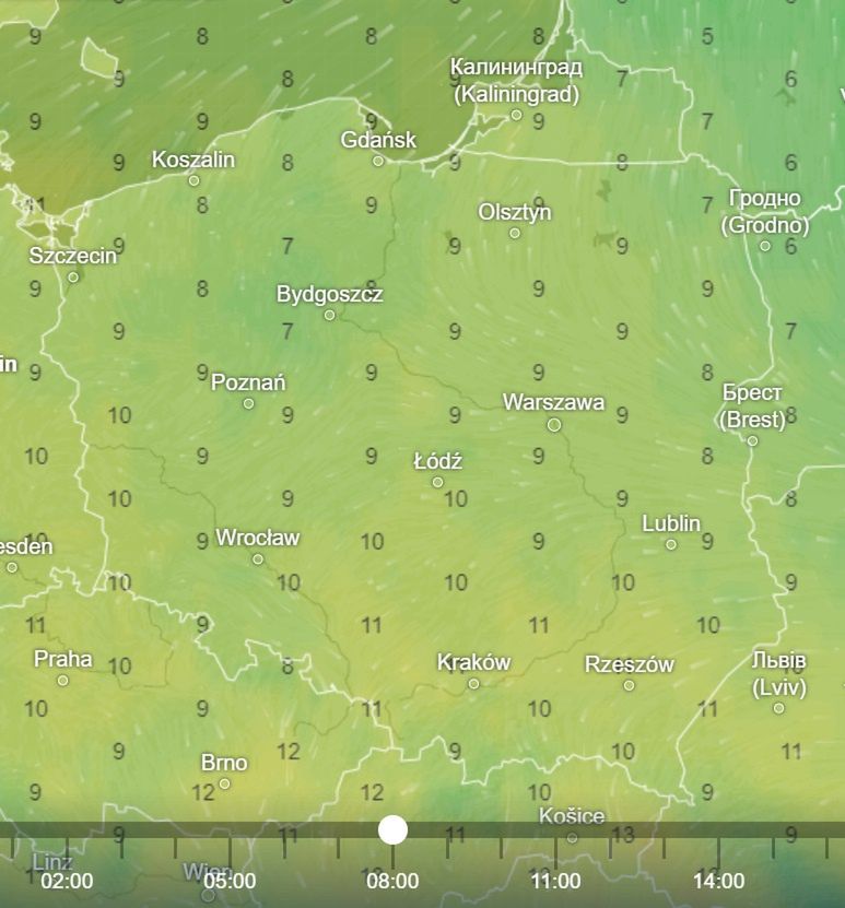 Mapa temperaturowa na czwartek 9 maja 