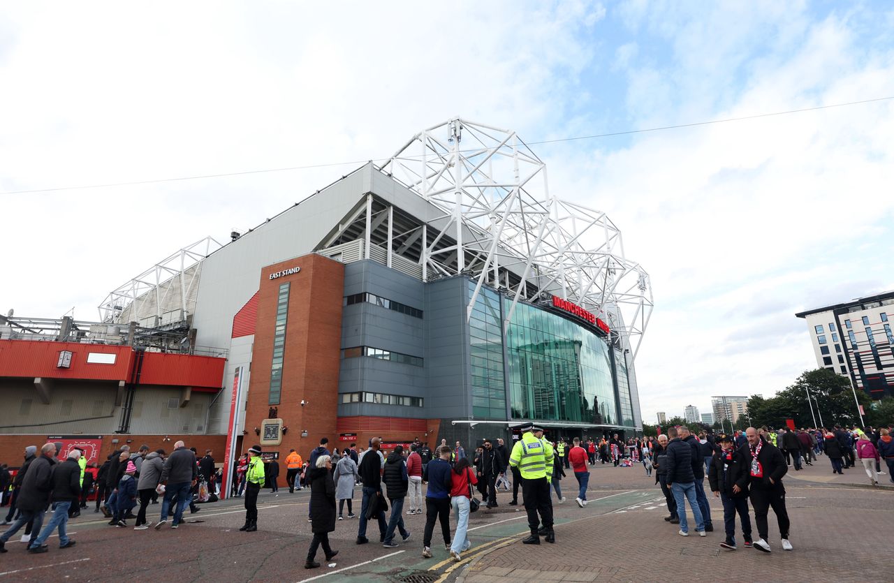 MANCHESTER, ENGLAND - SEPTEMBER 29: General view outside the stadium ahead of the Premier League match between Manchester United FC and Tottenham Hotspur FC at Old Trafford on September 29, 2024 in Manchester, England. (Photo by Catherine Ivill - AMA/Getty Images)