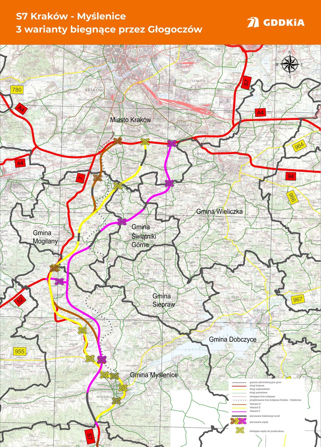 Warianty D, E i F drogi S7