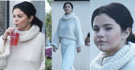 Wyluzowana Selena w bieli poszła do kawiarni z ochroniarzem