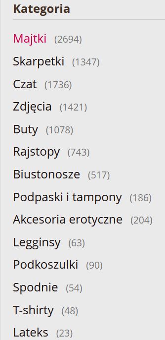 Kategorie sprzedaży na portalu Majtkomat