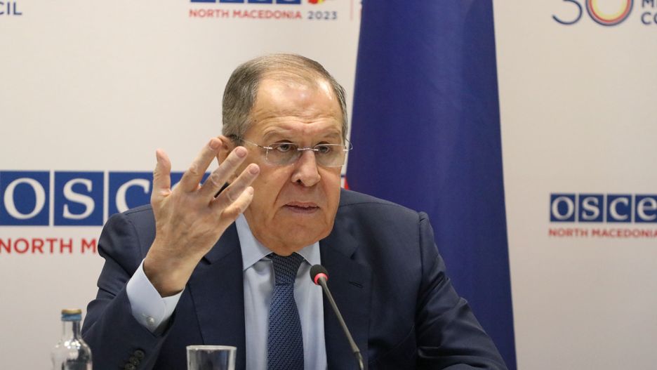 SKOPJE, NORTH MACEDONIA - DECEMBER 01: Russian Foreign Minister Sergey Lavrov holds a press conference on the second day of the 30th Ministerial Council of the Organization for Security and Co-operation in Europe (OSCE) on December 01, 2023 in Skopje, North Macedonia. (Photo by Furkan Abdula/Anadolu via Getty Images)