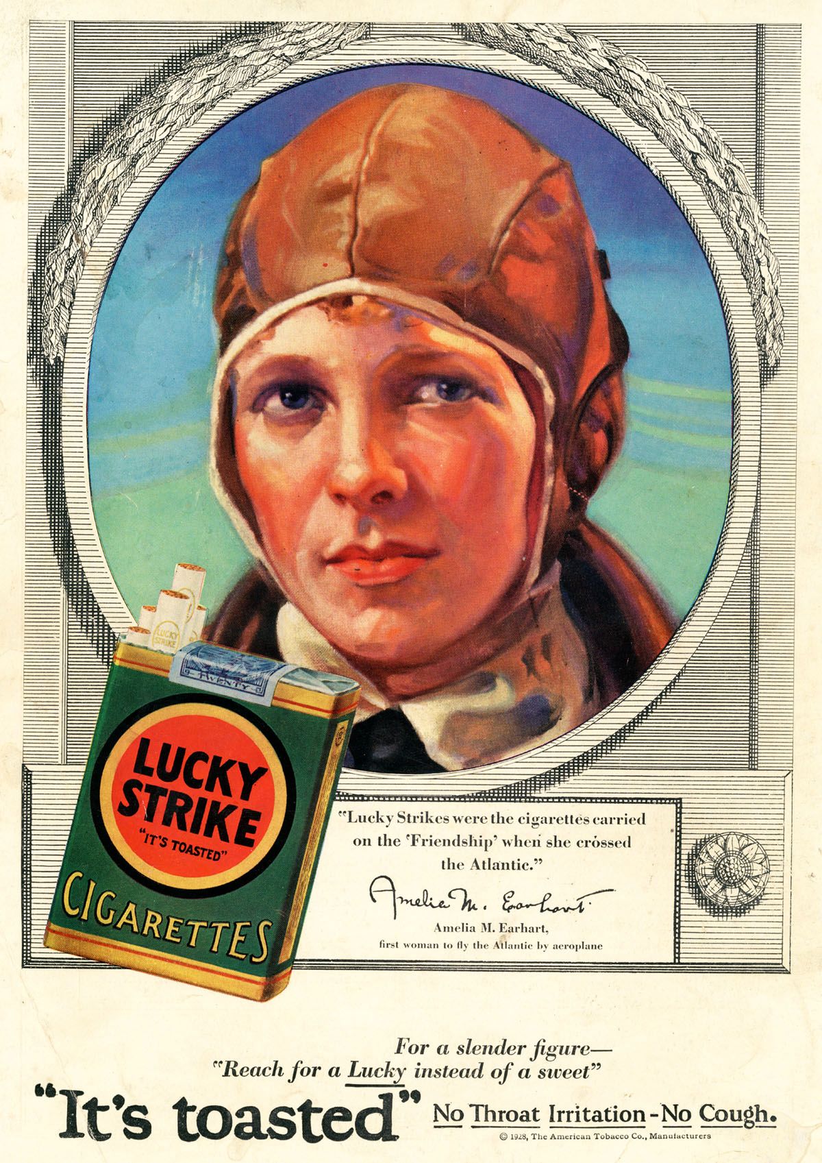 Reklama papierosów z Amelią Earhart - pionierką lotnictwa