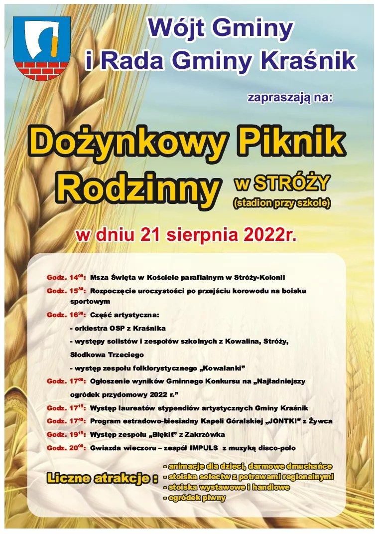 Dożynki Gminy Kraśnik w Stróży 2022 – program