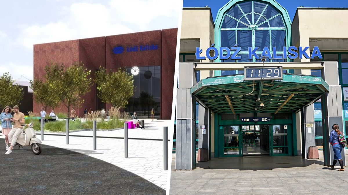 Nowy (wizualizacja po lewej) i obecny dworzec Łódź Kaliska
