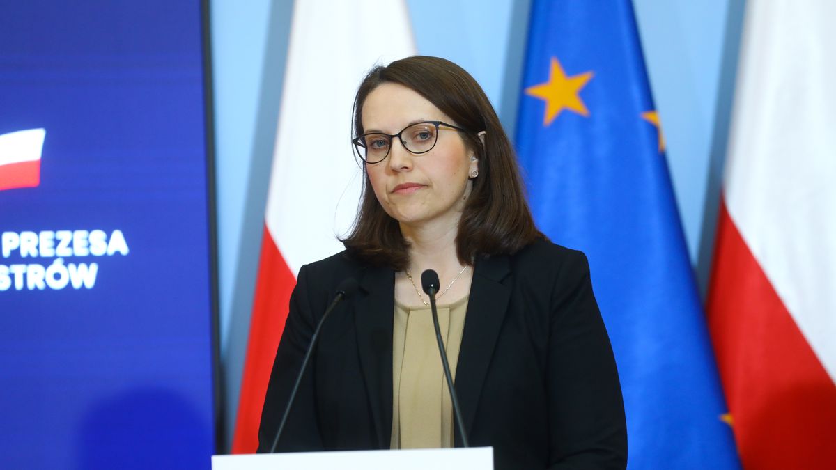 Na zdjęciu Magdalena Rzeczkowska na konferencji prasowej