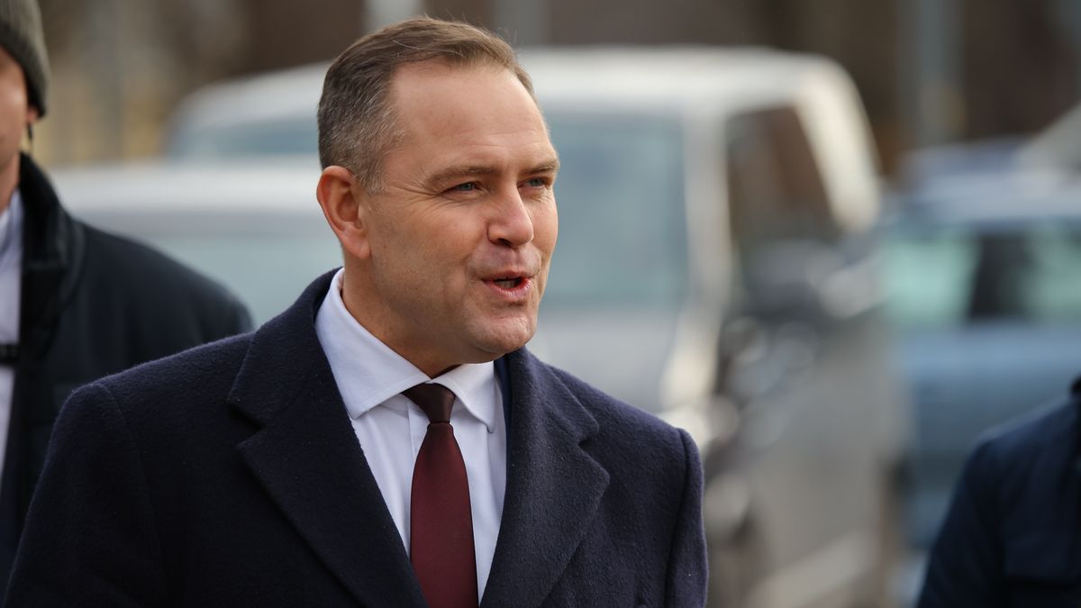 Karol Nawrocki, candidate for president of Poland, holds a press conference at the headquarters of Grupa Azoty in Kedzierzyn Kozle, Poland, on February 2, 2025. In the photo: KAROL NAWROCKI (Photo by Mateusz Birecki/NurPhoto via Getty Images)