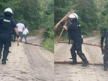Lębork: Kibole rozrzucili kłody na drodze. Szykowali się do ataku