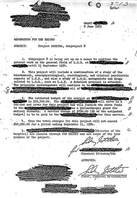 Jeden z odtajnionych dokumentów na temat operacji MK-Ultra