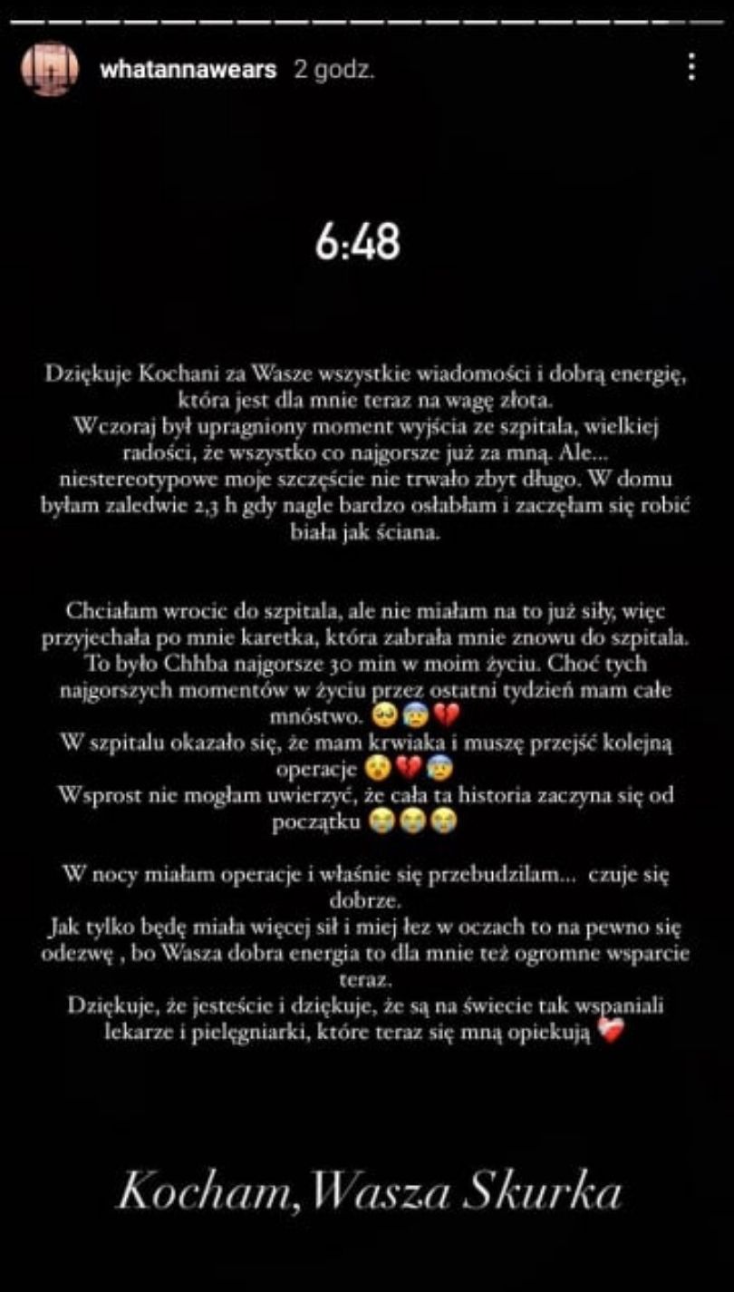 Anna Skura trafiła do szpitala kilka godzin po opuszczeniu placówki