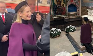 Marta Nawrocka w fioletowej kreacji. Tak zaprezentowała się w katedrze Notre-Dame (FOTO)