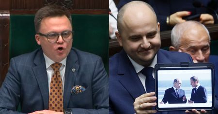 "Szymon Hołownia Show" ciąg dalszy. Dariusz Matecki krążył po Sejmie ze zdjęciem Tuska i Putina na tablecie. Marszałek ZAREAGOWAŁ (WIDEO)